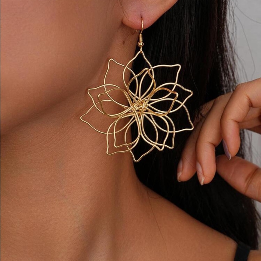 Gold Lotus Earrings, Gold Bohemian Flower Earrings